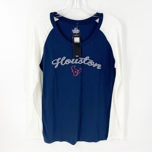 ✅NWT MAJESTIC‎ HOUSTON TEXANS REGLAN NAVY AND WHITE T-SHIRT SIZE LARGE